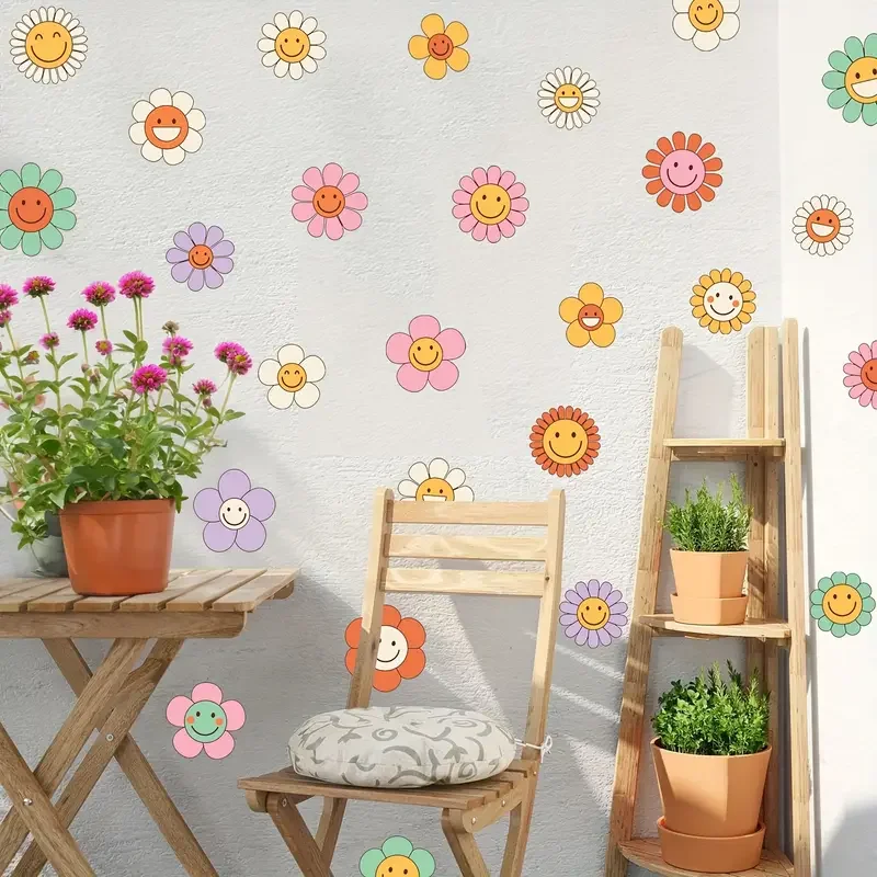 

Boho Colorful Smiling Flower Wall Sticker Wall Sticker Children Room Wall Art Decal Kids Room Vinyl Bedroom Living Home Decor