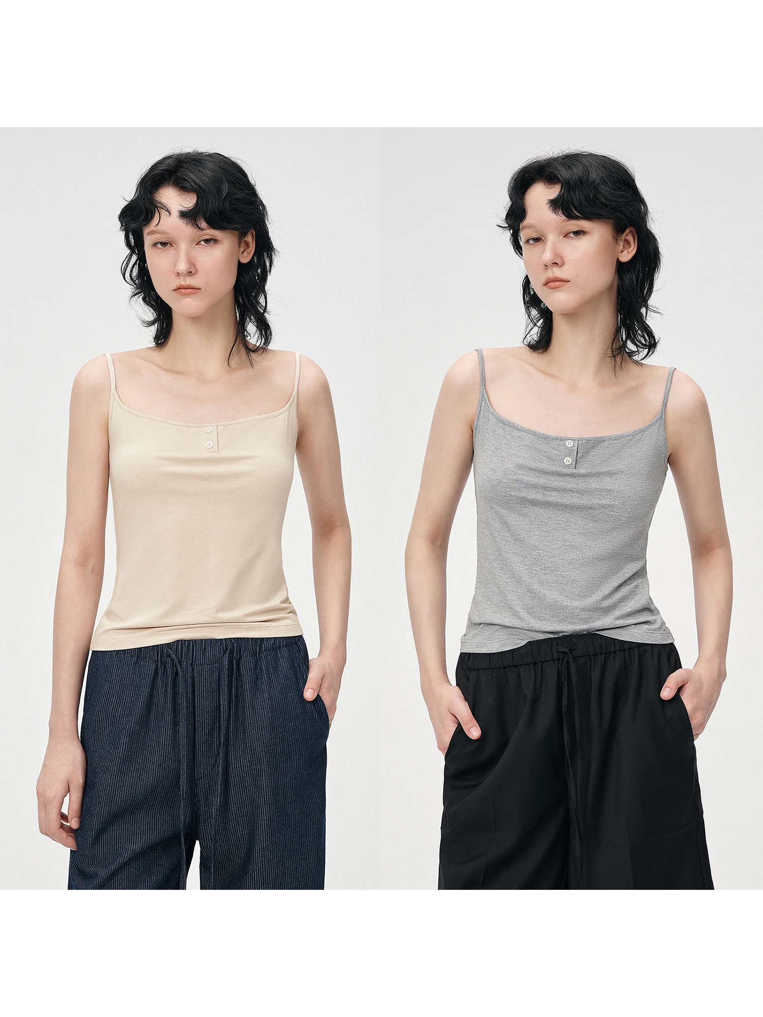 

Hua Ji Yan Basic Series Bamboo Fiber Blend Versatile Csole Tank Top Women's Faion Summer Slim Fit Commute Sle