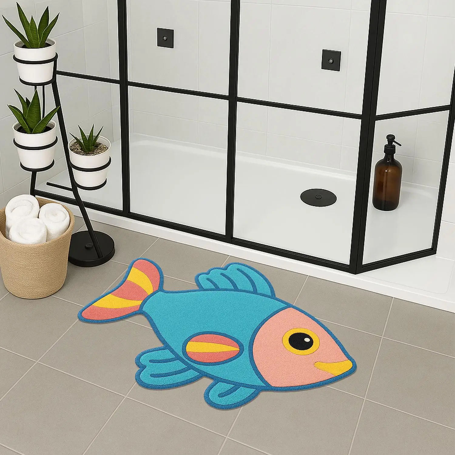 Cute Fish Bath Mat for Bathroom Décor Blue Soft Absorbent Microfiber Bathtub Rug Machine Washable Tufted Floor Carpet