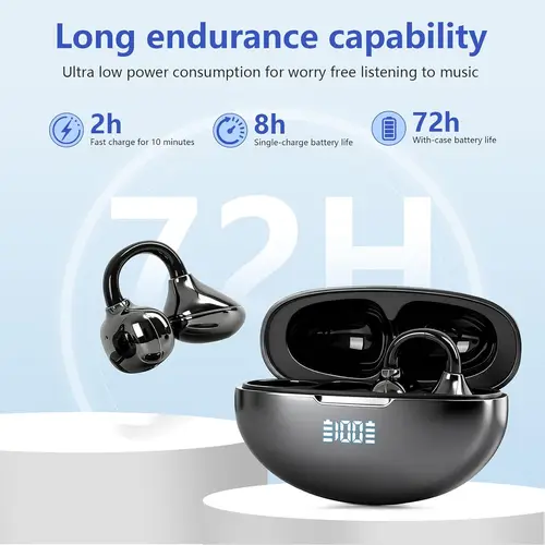 Imagen 2 del producto UYUXIO BT 5,4 auriculares inalámbricos con Clip 72H de tiempo de reproducción auriculares de larga duración con batería OWS auriculares impermeables de oído abierto para deporte