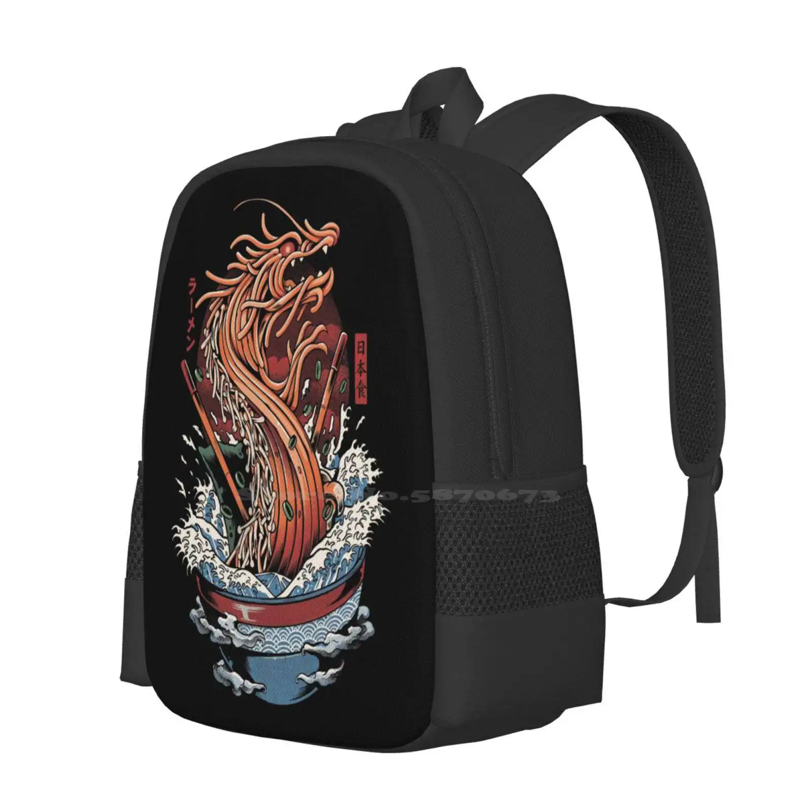 Ramen Dragon School Bags Travel Laptop Backpack Great Wave Off Kanagawa Kaiju Japanese Food Japanese Art Kanji Ramen Lamen