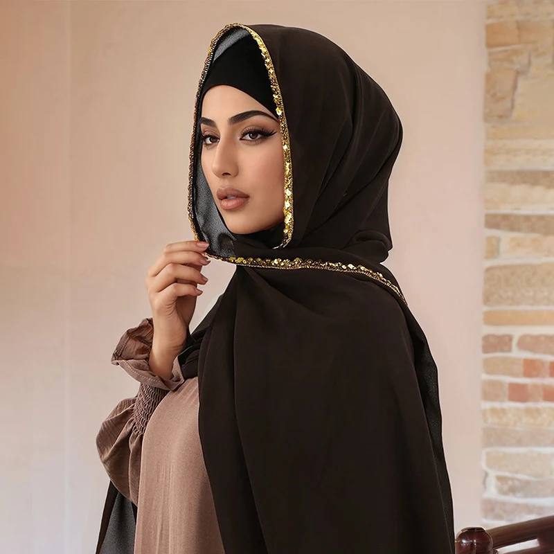 Luxury Rhinestone Modal Cotton Jersey Hijab Scarf for Women Stretch Shawl Wraps Plain Muslim Headband Fashion Ramadan Scarves view 4