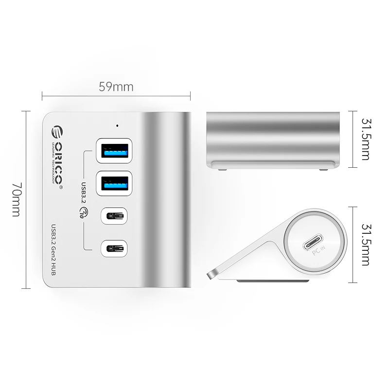 ORICO USB3.2 10 Gbps High Speed Aluminum Alloy HUB Type C OTG Splitter for MacBook Windows/Mac OS/Linux PC Computer Accessories