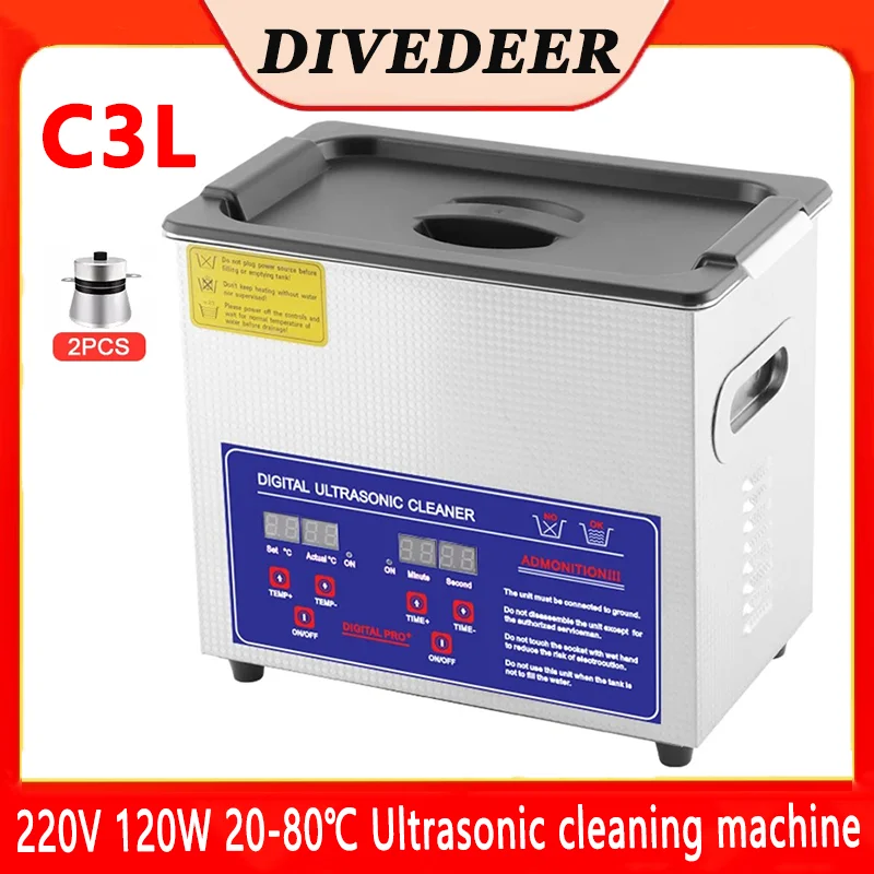 DIVEDEER 3L Digital Ultrasonic Cleaner 40Khz Household Stainless Steel Water Tank Cleaner Ultrasonic Cleaning Denture Watch