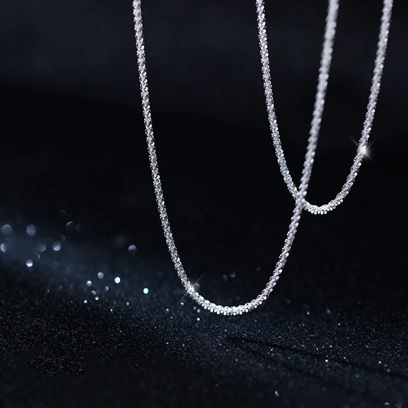 S925 Sterling Silver Sparkling Flashing Lengthened Clavicle Chain Choker Necklace For Women Fine Jewelry Wedding Party Gift