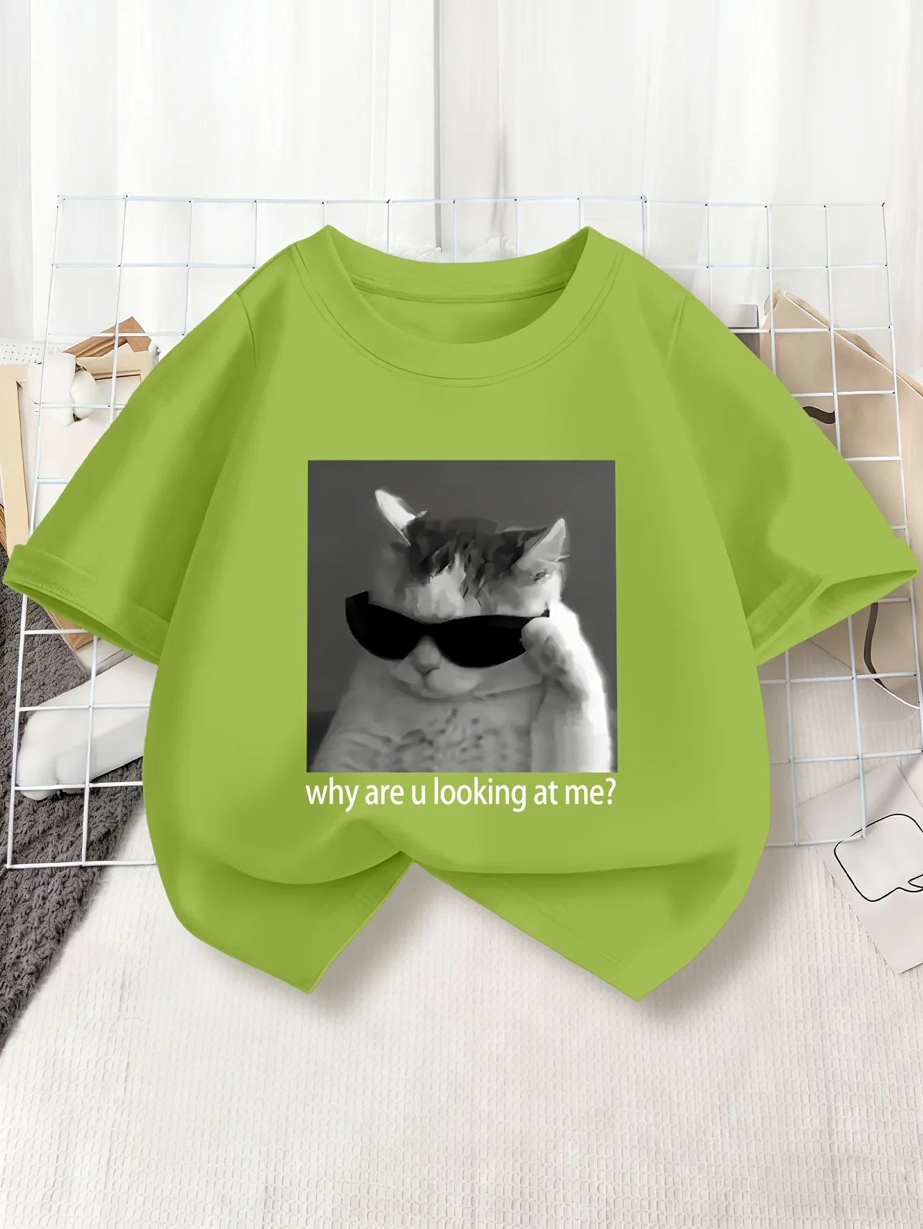Why Are You Looking At My T-shirt Round Neck Children's Top Versatile and Fashionable Daily Parent-child Outfit