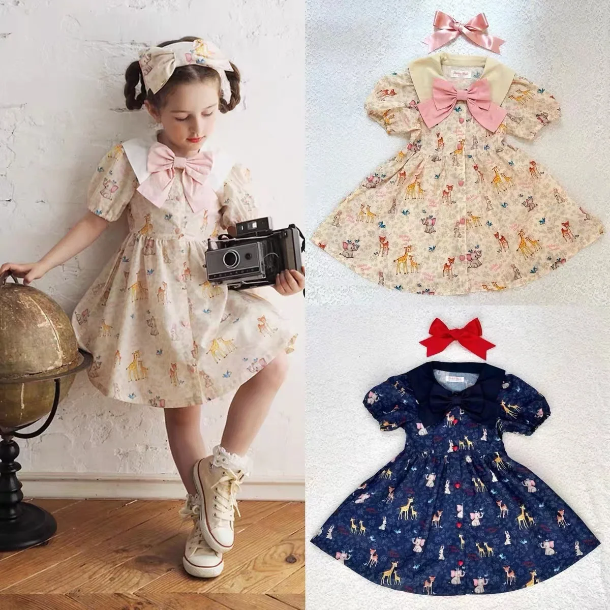 

Children's Skirt 2024 Summer Tide Brand Children's Clothing ST Fawn and Elephant Pattern Girl Dress