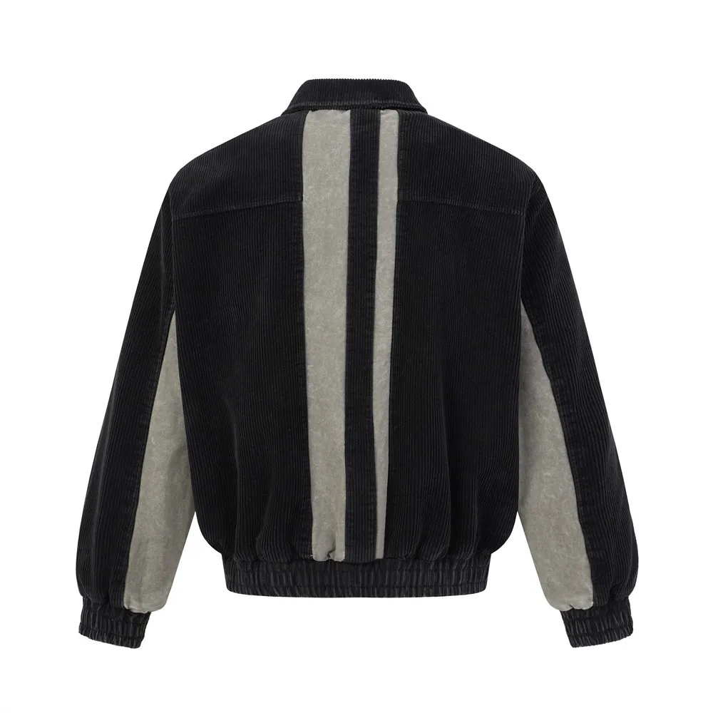 MWJLPWQ Patchwork Color-Blocking Irregular Corduroy Jacket Turn-Down Collar Men Trend Punk Style Distressed Loose-Fit Tops 21019