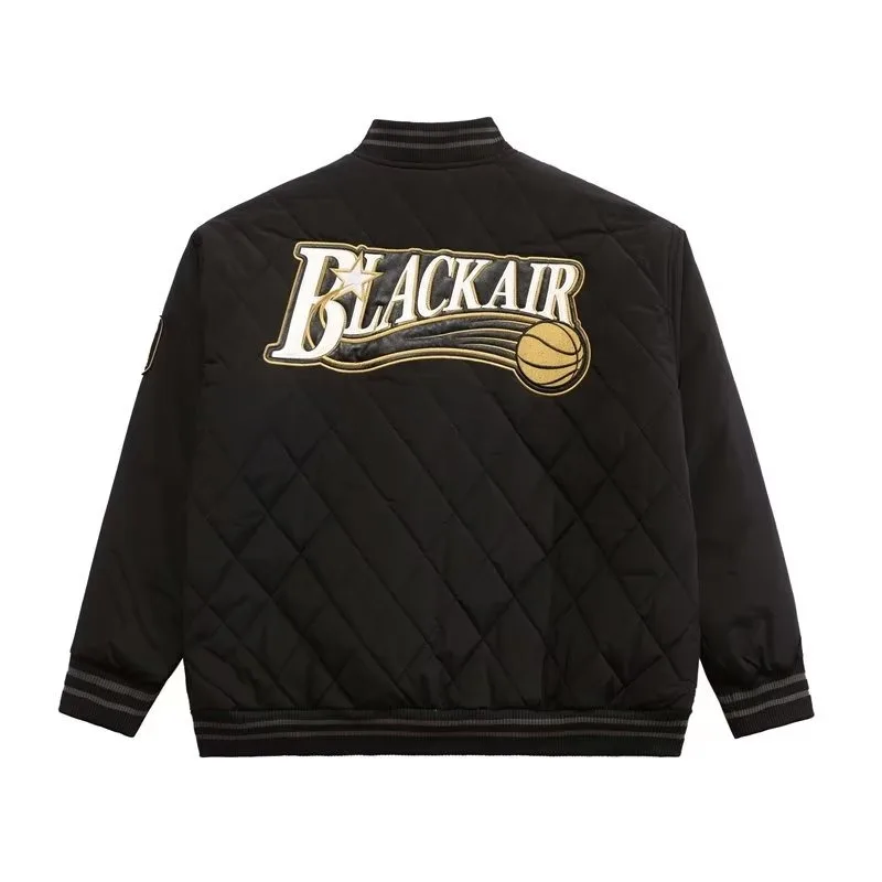 معطف رجالي كبير الحجم بنمط الماس مطرز من القطن Jaet Thiened للخريف والشتاء فضفاض مناسب كلاسيكي بسحاب للإغلاق