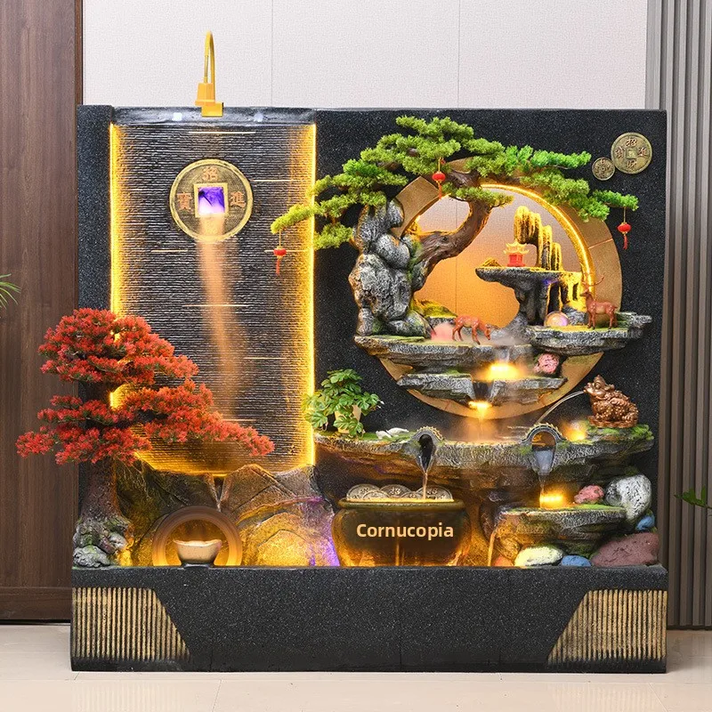 Large water curtain wall rockery fountain ornament, living room, office, courtyard, villa lucky feng shui wheel ornament