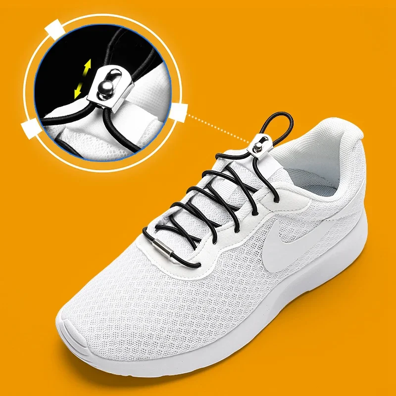 1 Pair No Tie Shoelaces Round Metal Buckle Lock Elastic Shoe Laces Kids Adult For Sneakers Lazy Shoe Lace Unisex
