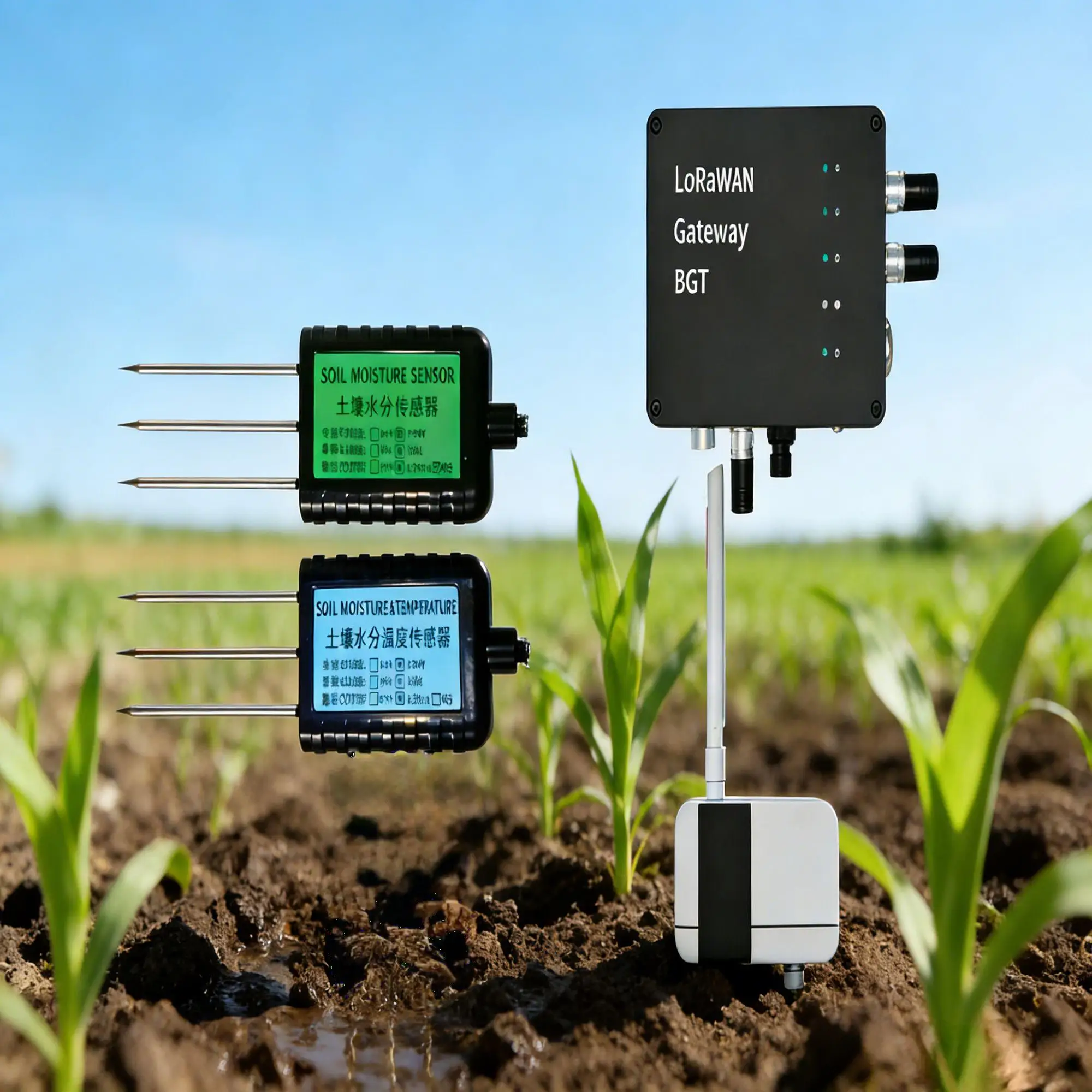 

Professional FDR 4-20mA Output 3 Pin Soil Moisture Detector Sensor for Agriculture with LoRaWAN DataLogger and Gateway