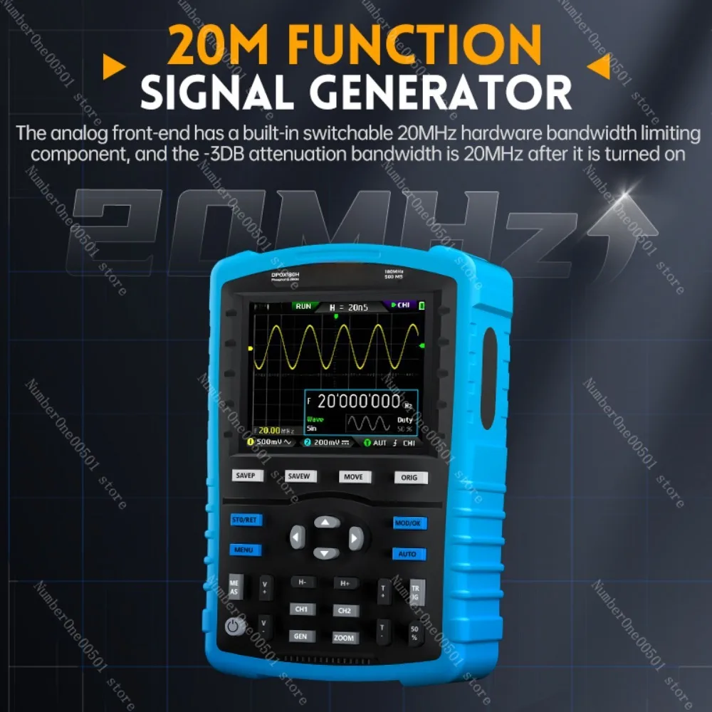 DPOX180H Handheld Phosphor Digital Oscilloscope 500MSPS 180MHz -3DB Vertical Sensitivity 5mV 20Mhz Signal Generator