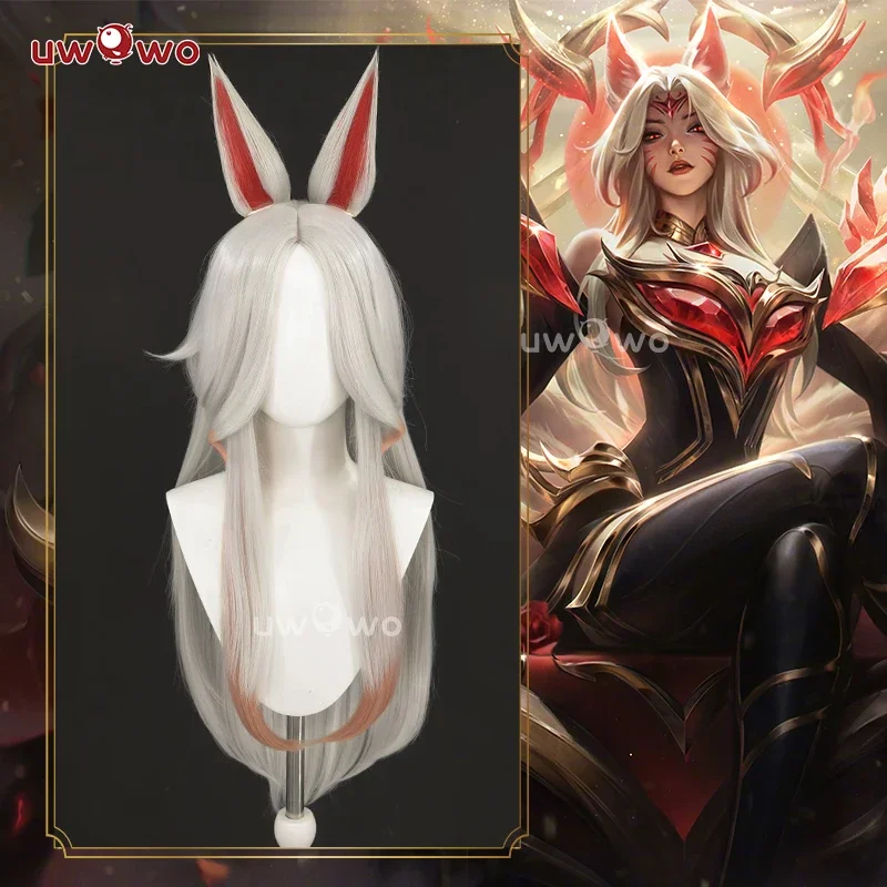 UWOWOW Ahri Wig Game League of Legends/LOL: Immortalized Legend Ahri Cosplay Wig Long Hair with Ear White Silver Hair 80CM