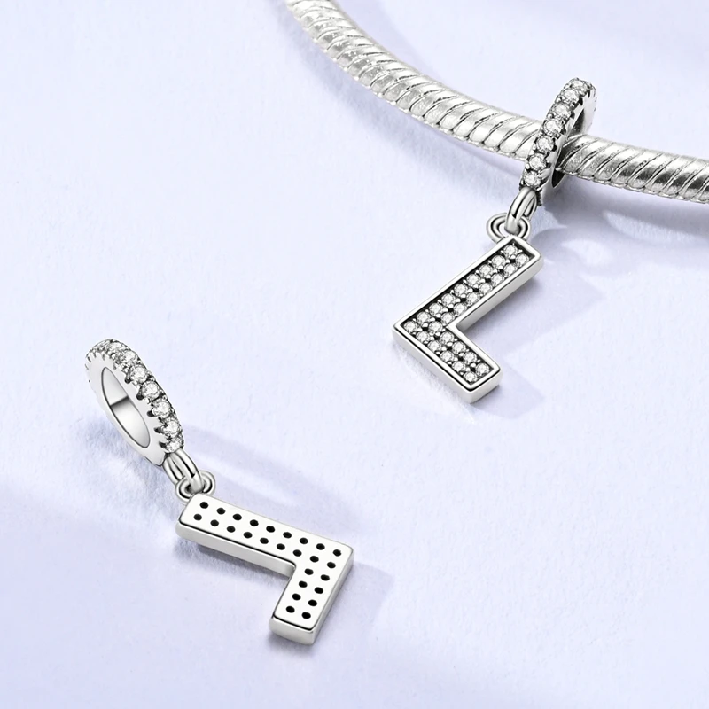 

925 Sterling Silver Letters Charms Bead CZ Zircon L Alphabet Dangle Fit Original Bracelet Women Jewelry Gift