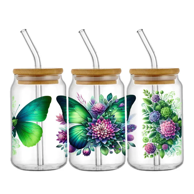 Colorful Butterfly Patterns Uv Dtf Cup Wrap Stickers Waterproof UV DTF Cup Wraps Sticker DIY 3D Wrap Decal For 16oz Libbey Glass