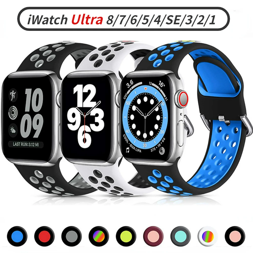 

Silicone Strap For Apple Watch Band 45mm 41mm 44mm 40mm 42mm 38mm Ultra 49mm Sports Bracelet Correa iWatch Series 8 7 SE 6 5 4 3