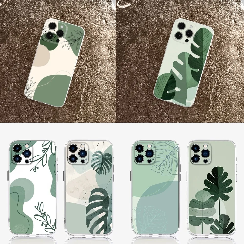 Abstract Botanical Art Phone Case  For IPhone 16,15,14,13,11,12 Pro Max Mini X XR XS 7,8 Plus SE Soft Clear Shockproof