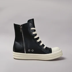 Brand Men Ankle Boot High Top Women Sneaker Casual Quality Black Leather Designer Zip Ow-en Street Luxury Flat Platform Shoe