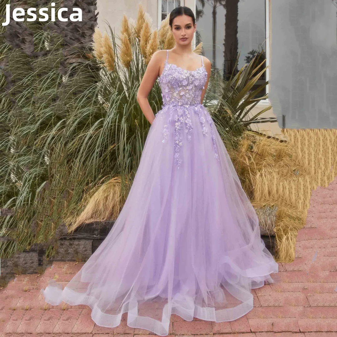 

Jessica 3D Decal Fairy Prom Dresses Glitter Tulle Purple Evening Dresses A-Line Princess Wedding Party Dresses 2024Wedding Dress