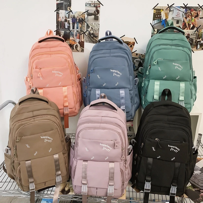 Große Kapazität Nylon Schult aschen 2024 hochwertige Rucksack Reiß verschluss Freizeit weichen Griff College-Stil einfarbige Taschen