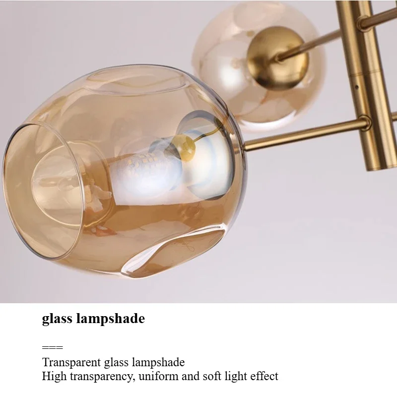 SANDYHA Moderne LED-kroonluchter Elegante Scandinavische hanglamp met glazen bol Lampenkap voor woonkamer Slaapkamer Eetkamer Stijlvol