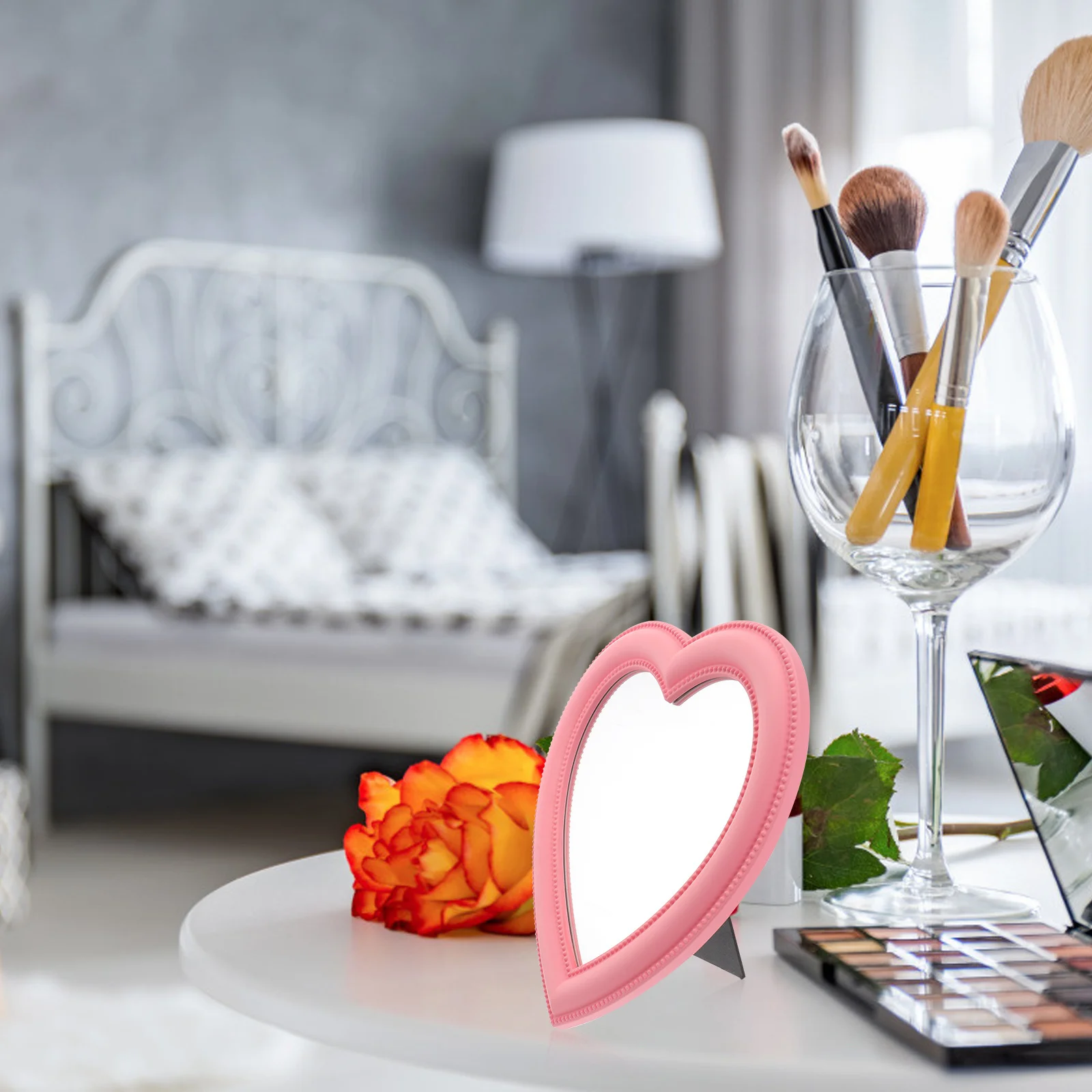 Miroir de maquillage en forme de cœur, 1 pièce, miroir mural de bureau à double usage, clair, haute définition, Design exquis, verre Chic Unique