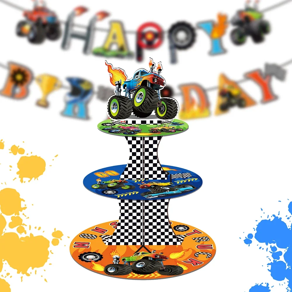 Boy Cartoon Racing Monster Truck Game Birthday Party Disposable Tableware Sets Banner Tablecovers Baby Shower Party Decorations