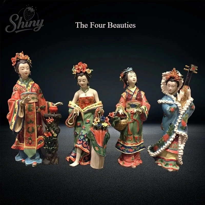 

Chinese Ceramics 4pc Classical Beauties Handmade Sculpture Boneka Master Dari Ornamen Keramik Halus Statues
