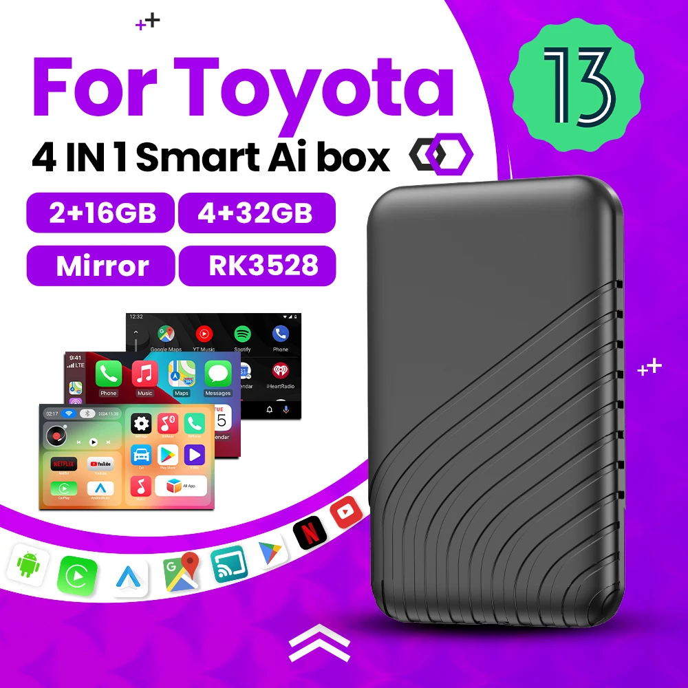 Android 13 wireless carPlay wirelessAndroid Auto Mirror Ai Box For Netflix Youtube For Toyota Aygo Avalon C‑HR RAV4 86 Corolla