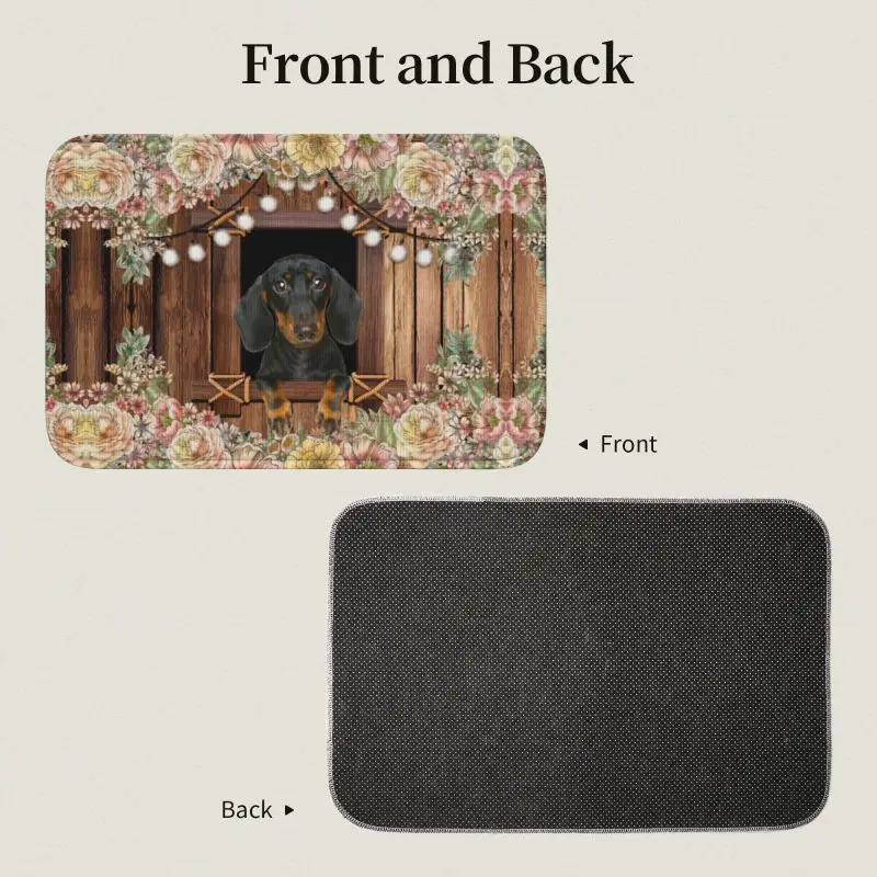 Custom Dachshund Dog And Floral Pattern Front Floor Door Entrance Welcome Mats Badger Sausage Wiener Doormat  Rug Footpad