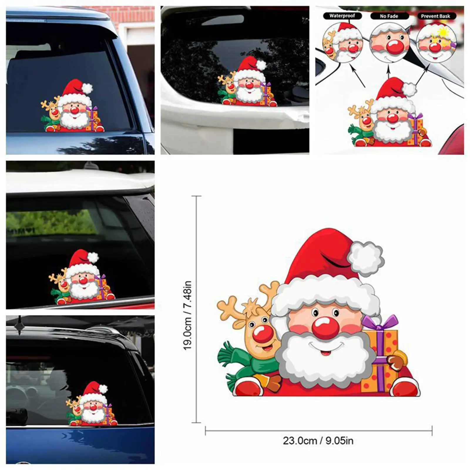 10Pcs Christmas Car Window Decals Xmas Decor Waterproof Cartoon Car Stickers Windshield Stickers for Glass Wall Trucks
