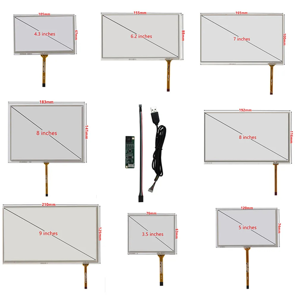 3.5/4.3/5/6.2/7/8/9/10.1 Inch Raspberry Pi Industrial Equipment PC Car Resistance Digitizer Touch Screen Panel USB Driver Board