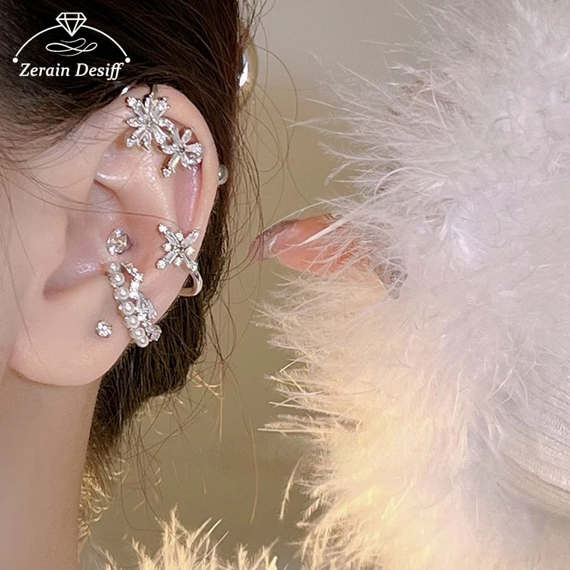 

Snowflake Fairy Ear Clips Zircon Flower Ear Clip Accessories Ear Cuffs for Women Korean Earrings