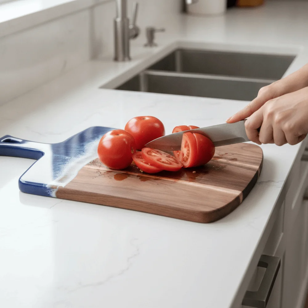 Sea Wave Pattern Resin-Wood Splicing Cutting Board Rectangular Hanging Handle Cheese Platter Thickened Bread Serving Board