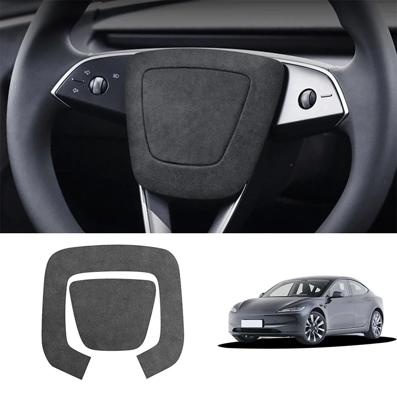 Suede Steering Wheel Panel Horn Button Trim Sticker for Tesla Model 3 Highland 2024 Model Y Juniper 2025 Car Interior Accessorie