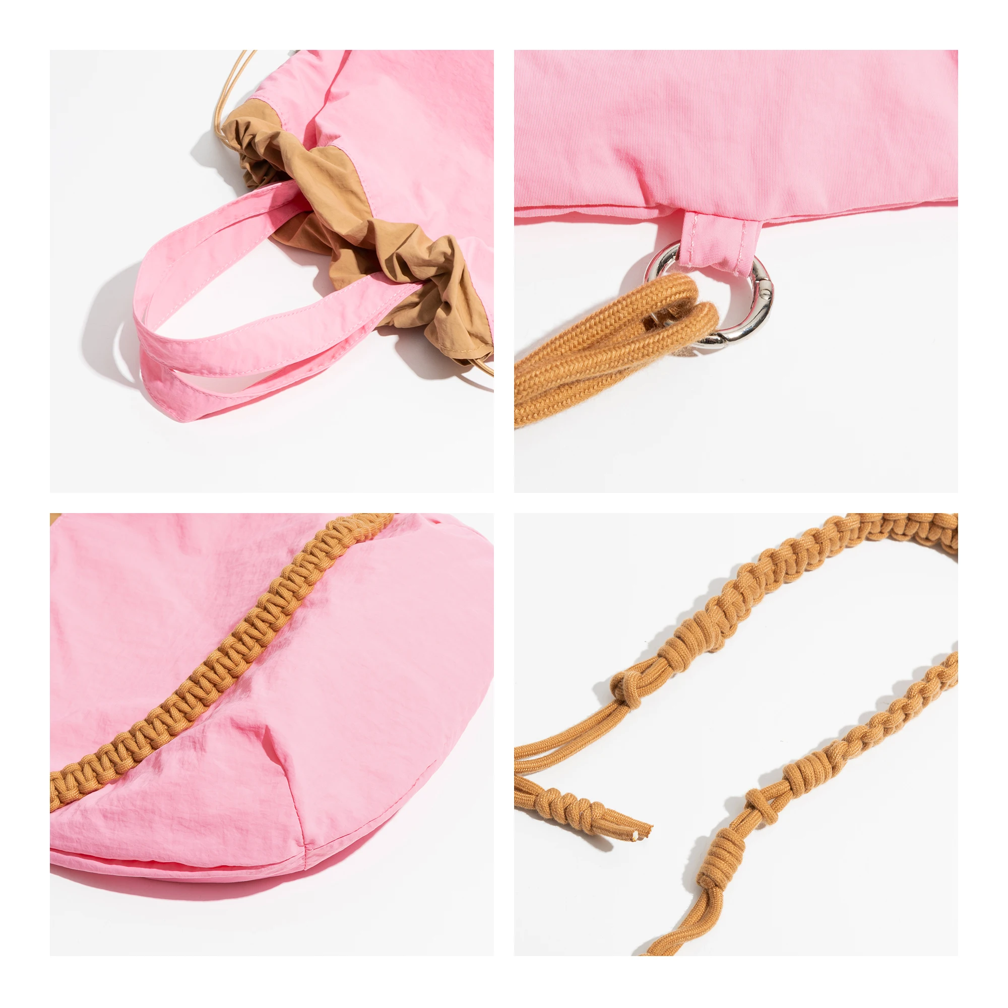 KOKOPEAS Plaited Handle Women\'s Nylon Tote Bag Summer Travel Beach Handbag Foldable Drawstring Crossbody Compact Grocery Purse