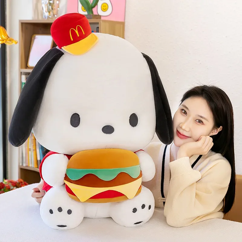 Kawaii Sanrio Hamburg Pochacco Plush Pillow Toys 60cm Sanrio Pochacco Stuffed Doll Girly Heart Pochacco Plush Doll Gift For Girl