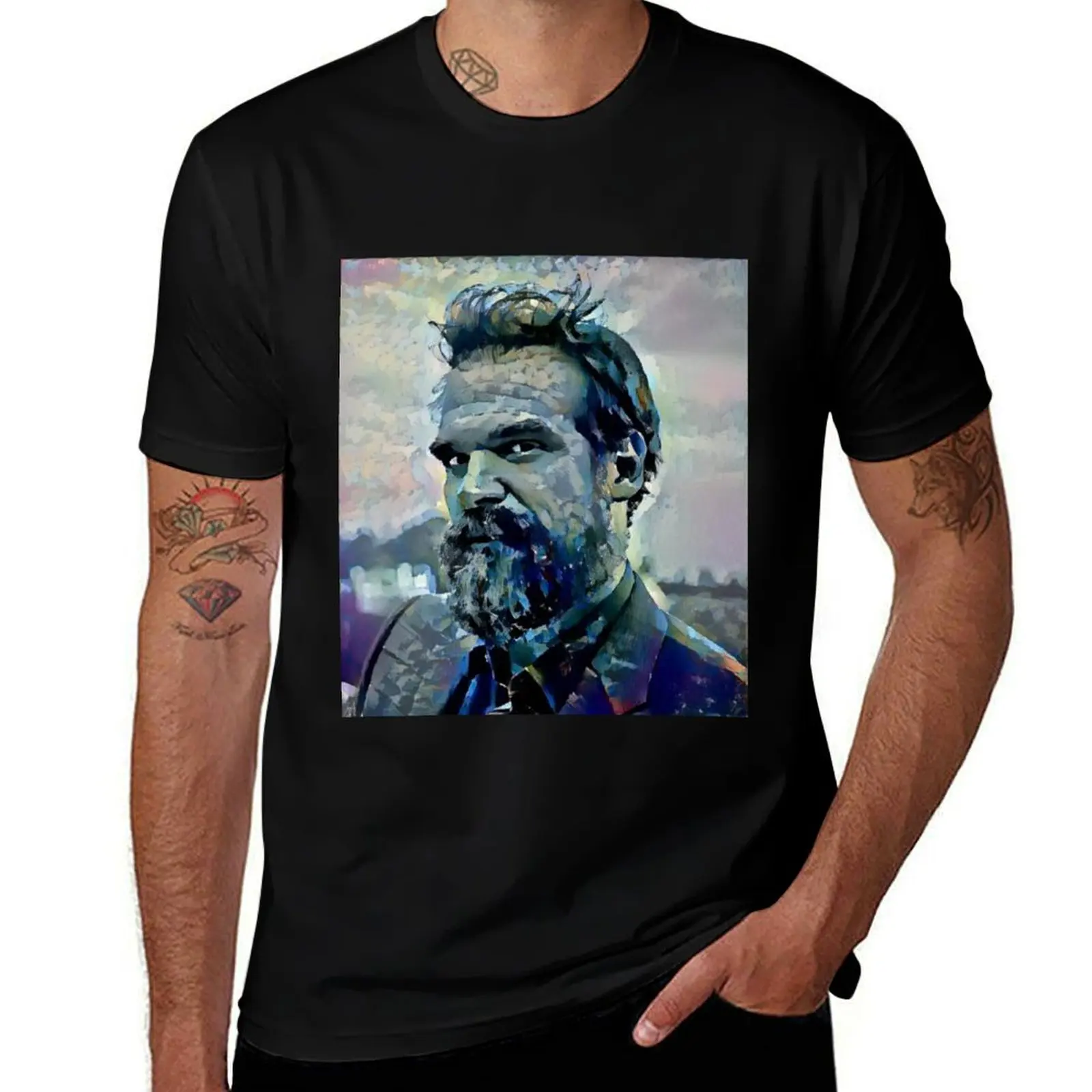 David Harbour Portrait T-Shirt Basic Solid Color Short Sleeve T-Shirt