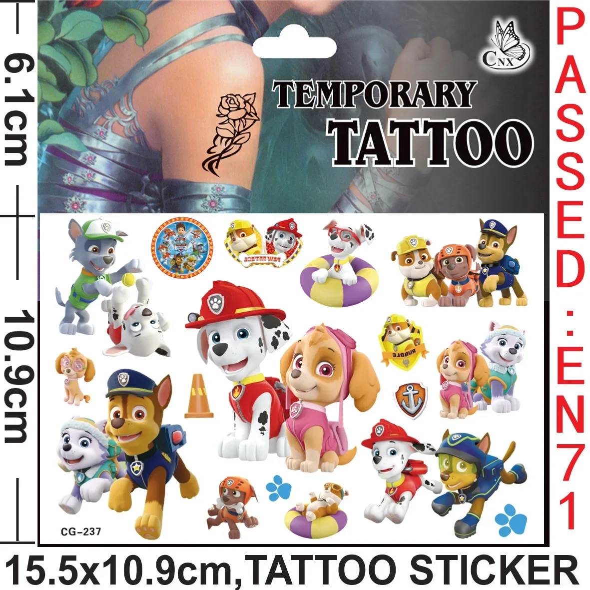 Paw Patrol Series Rocky Rubble Everest Tattoo Sticker Lovely Body Art Fake Tatoo Temporary Waterproof Taty view 5