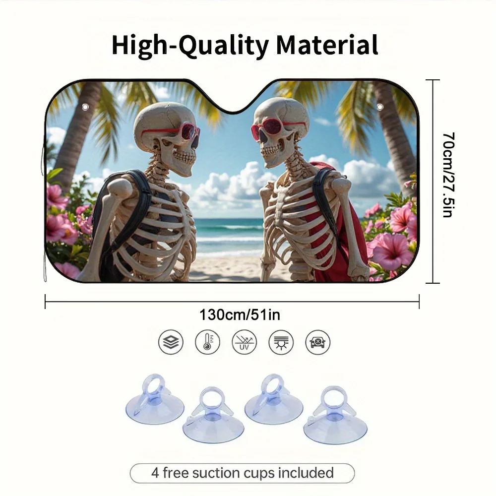 1pc Halloween Beach Bones Car Sun Visor, Slows Down The Car Interior Temperature Increase, Ideal For Long Drives, City Commutes,