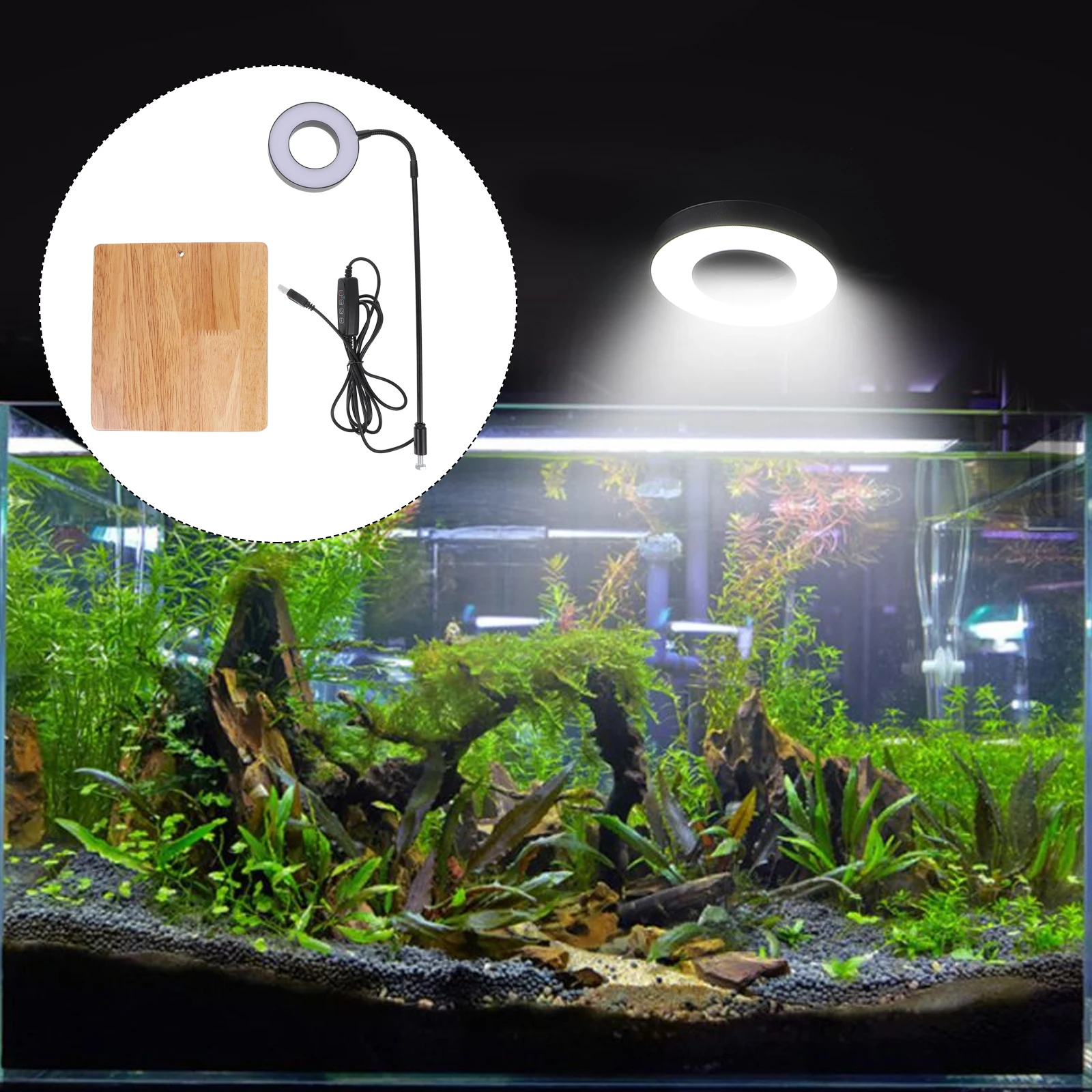 Luz LED de acuario de alto brillo para plantas de pecera, luz LED de cultivo alimentada por USB, iluminación de relleno de césped y agua en maceta