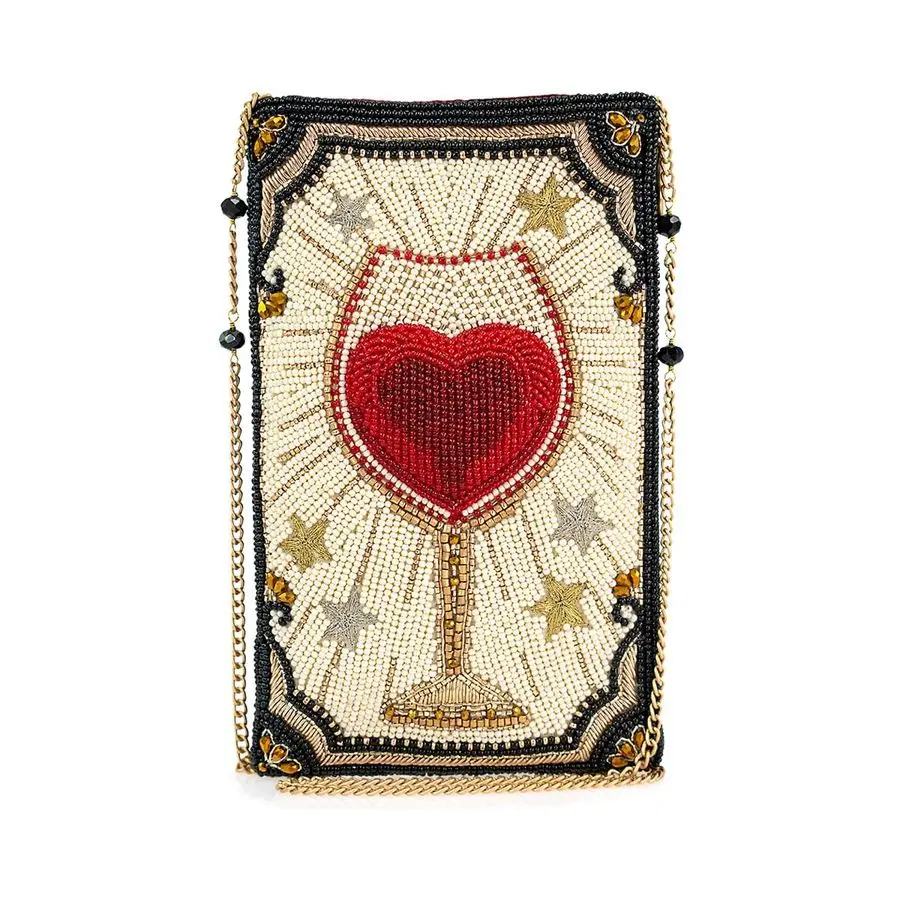 

Beaded Wine Glass Crossbody Cell Phone Bag Clutch Novelty Purse with Heart and Starburst Design, Multicolor