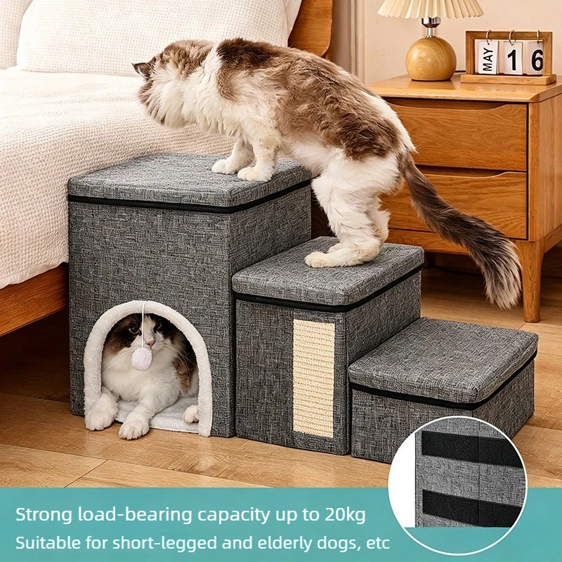 Foldable Pet Stairs Sofa Bedside Dog Ramp Indoor Puppy Older Dogs Stair Storage Box Sisal Scratch Pad Kitten Small Dogs Step