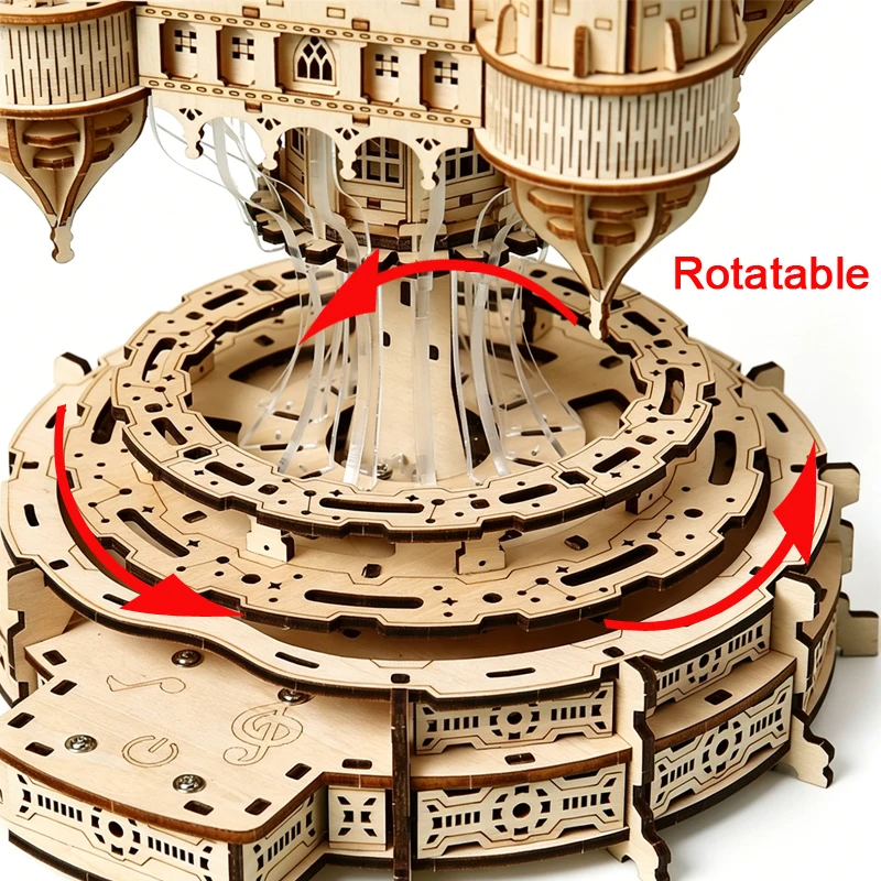 City In The Sky Castle 3D Wood - Music Box Wooden 3D Puzzle Rotating 评论和价格