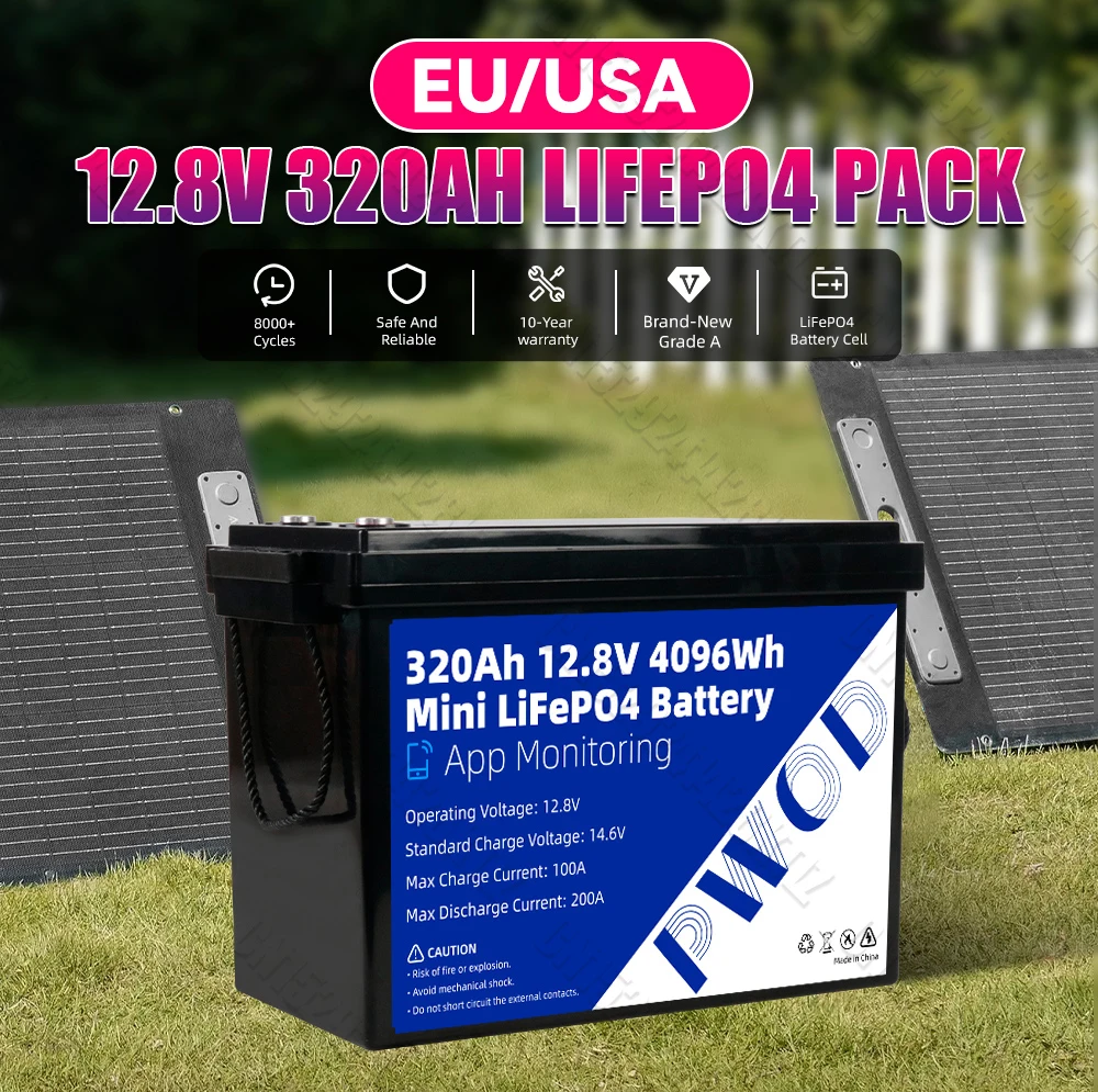 High Quality 12V 320Ah Lifepo4 Battery Pack Support Bluetooth APP Monitoring 12.8V Lithium Iron Phosphate Rechargeable Cell DIY 24V 48V For Solar Home Energy Storage System Fast Delivery