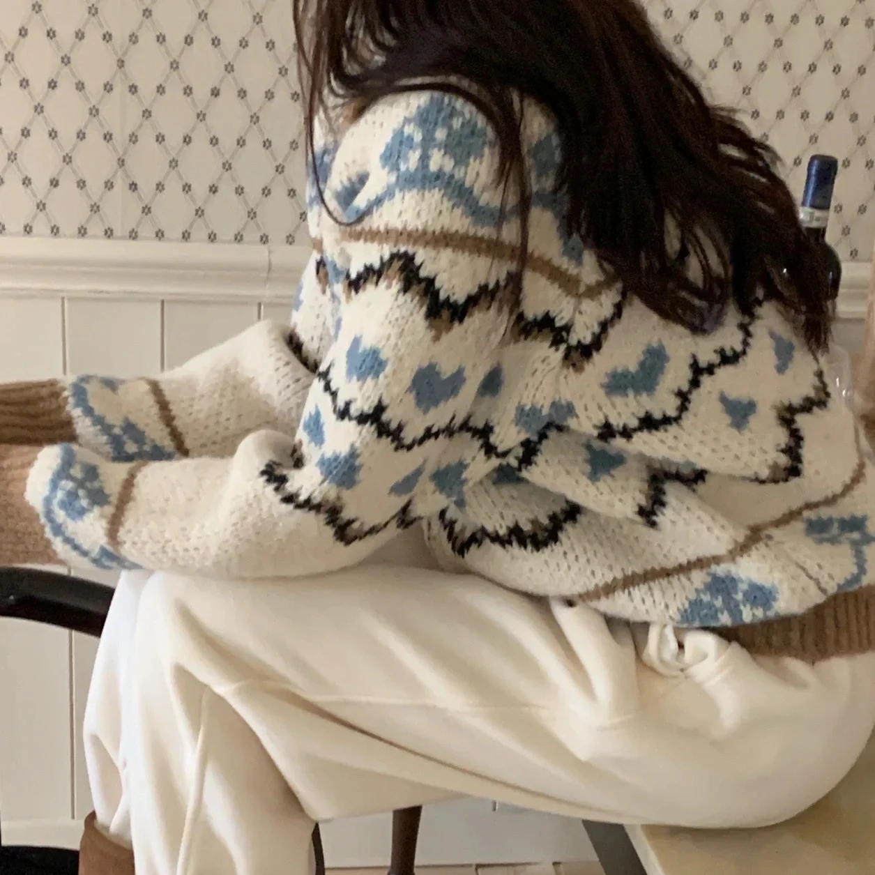 

Двусторонний вязаный свитер Cisas Nordic Sle Heavyweight Design Sense Crew Ne Long Sve круглый пуловер Ne