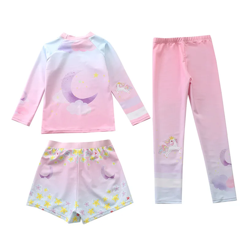 HappyFlute New Kids Swimsuit Cute Printed Girls Swimwear 3Piece With Long Sleeve Sun Protection Children Summer Beach Cloth