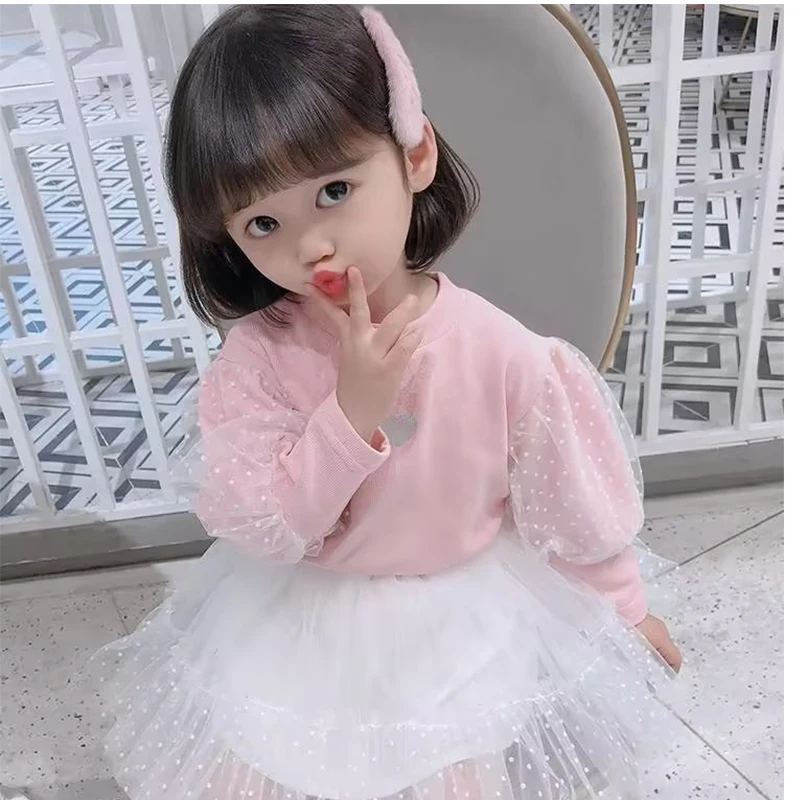 GirlsTees Puff Long Sleeve T-shirt Baby Clothes Winter Autumn Pullovers Korean Kids New Tops Children\'s Clothing 2-6T2022