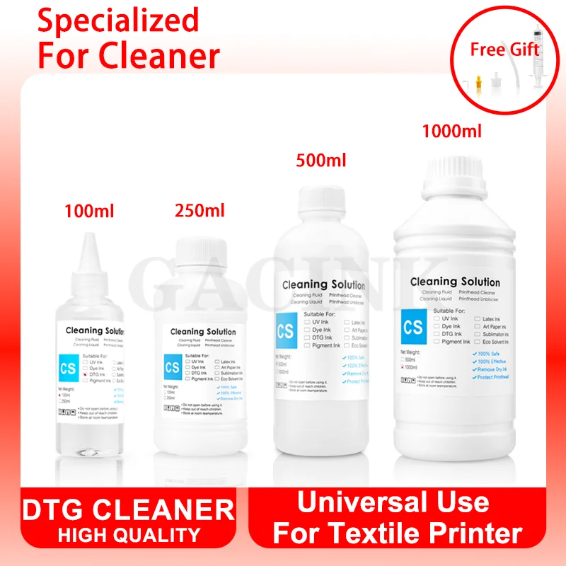 4 Capacitie DTG Ink Cleaning Solution Cleaner Liquid Universal For Textile Ink Printhead For Epson/HP/Canon/Brother Printer